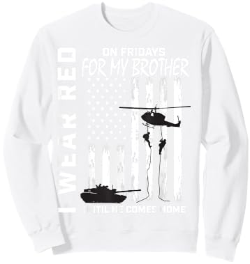 Red Friday Deployed Brother Military Support Troops USA Flag Sweatshirt - Sweatshirt | White