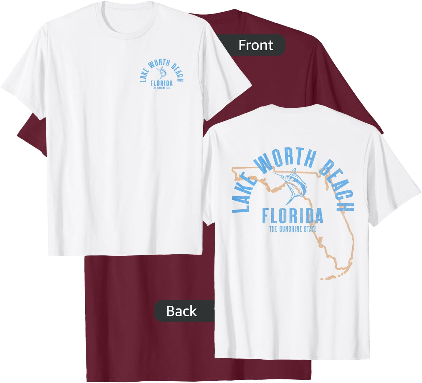 Lake Worth Beach Florida FL Retro Vintage Beach Front & Back Men Women T-Shirt - T-Shirt | Maroon