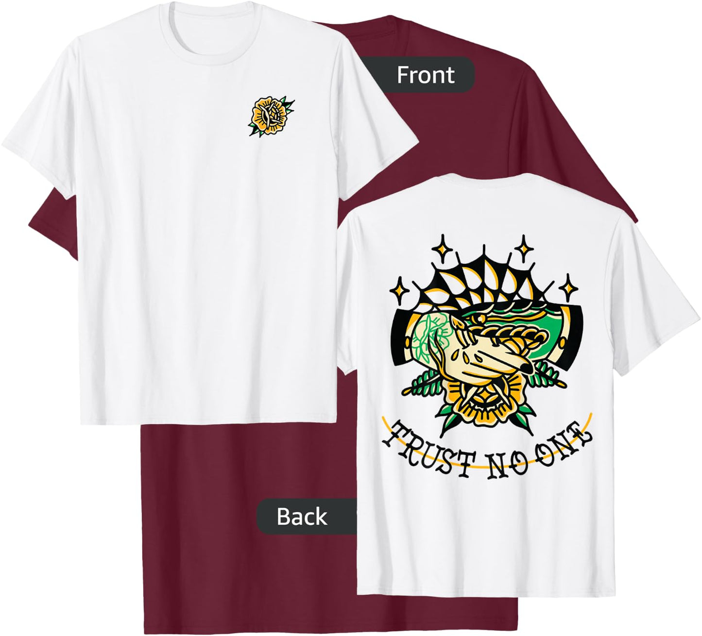 Trust No One Vintage Snake Traditional Tattoo Flash Graphic T-Shirt - T-Shirt | Maroon