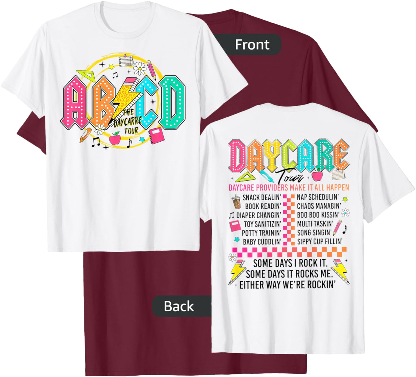 (2sided Front+Back) Retro The Daycare Tour, ABCD lightning T-Shirt - T-Shirt | Maroon
