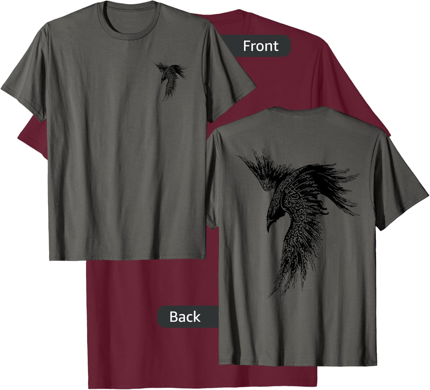 Viking Raven Norse Mythology DESIGN SMALL FRONT BIG ON BACK T-Shirt - T-Shirt | Maroon