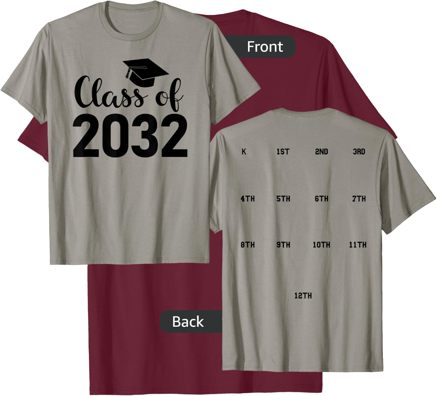 Class of 2032 Grow With Me Shirt - HANDPRINTS go on BACK of T-Shirt - T-Shirt | Maroon
