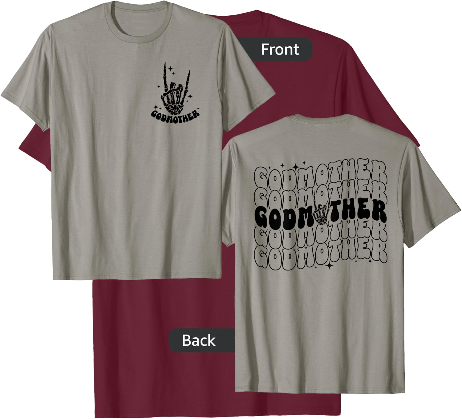 Godmother Skeleton Hand, Godmama Goddaughter Halloween Day T-Shirt - T-Shirt | Maroon