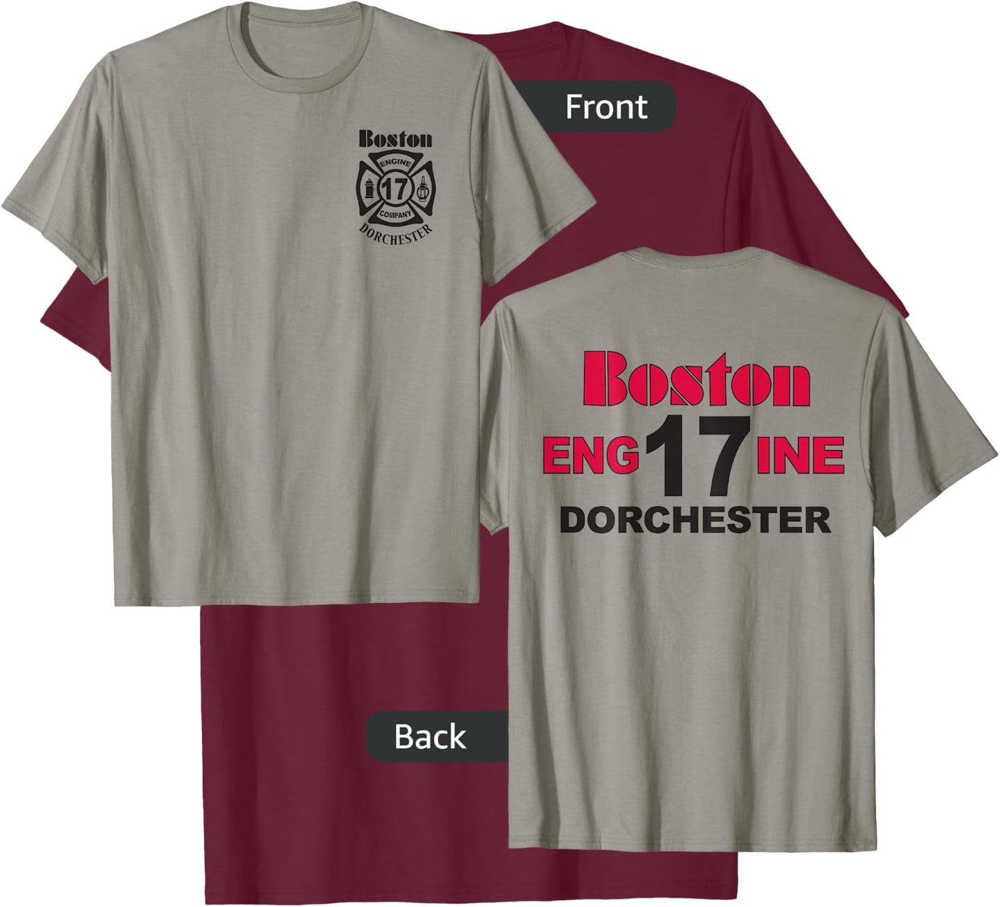 Boston Fire Department Engine 17 Dorchester - Dark Graphics T-Shirt - T-Shirt | Maroon