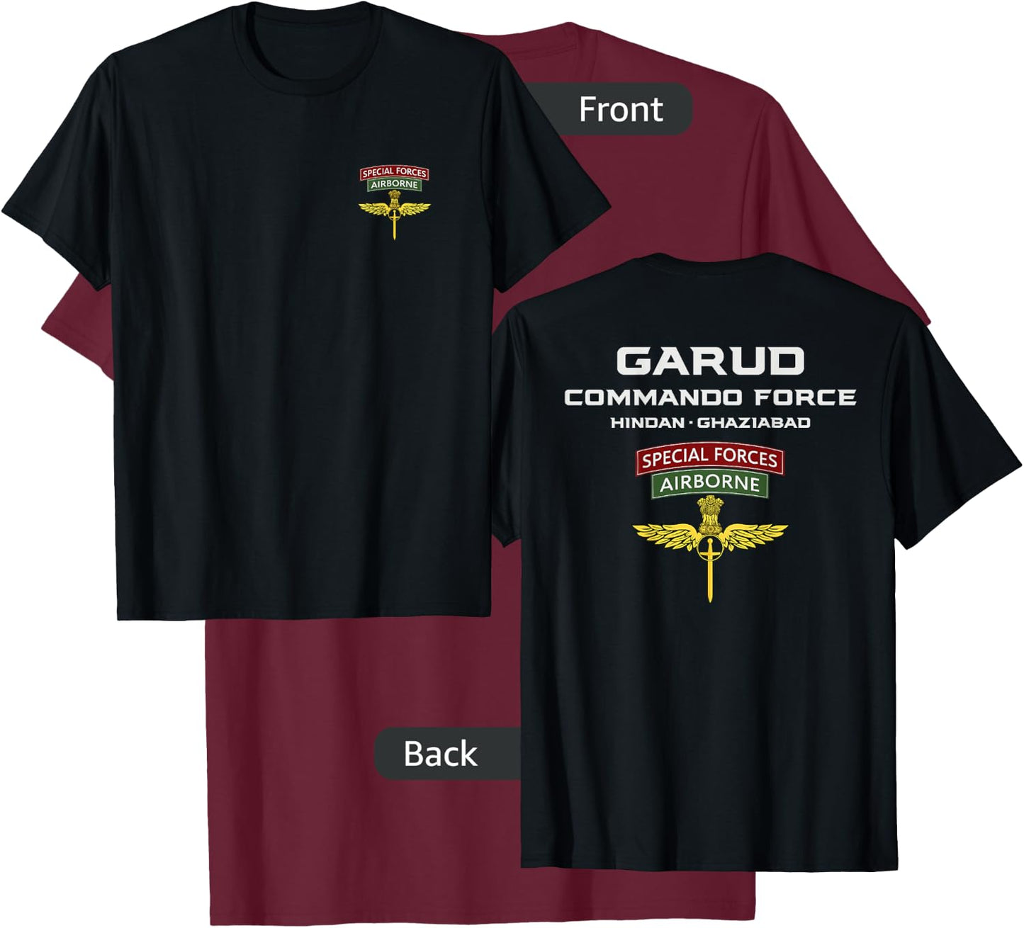 Garud Commando Indian Special Force Army BACKPRINT T-Shirt - T-Shirt | Maroon