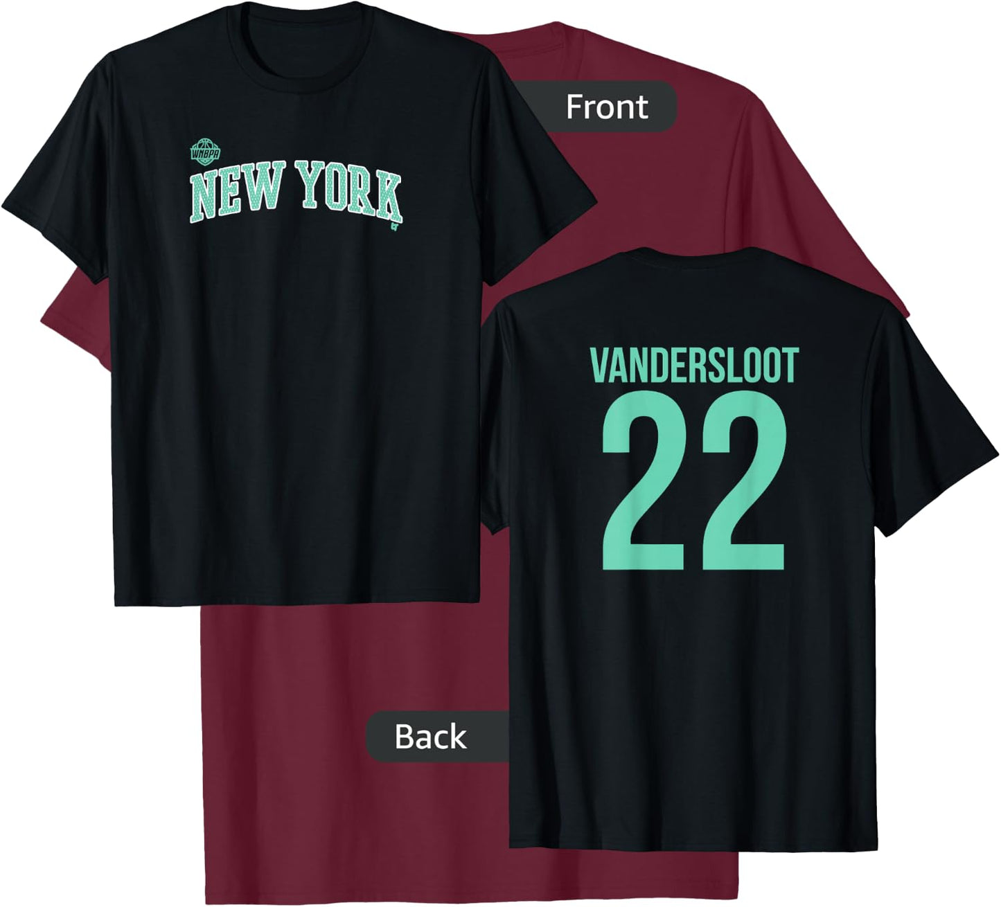 Courtney Vandersloot 22 -Number on Back- New York Basketball T-Shirt - T-Shirt | Maroon