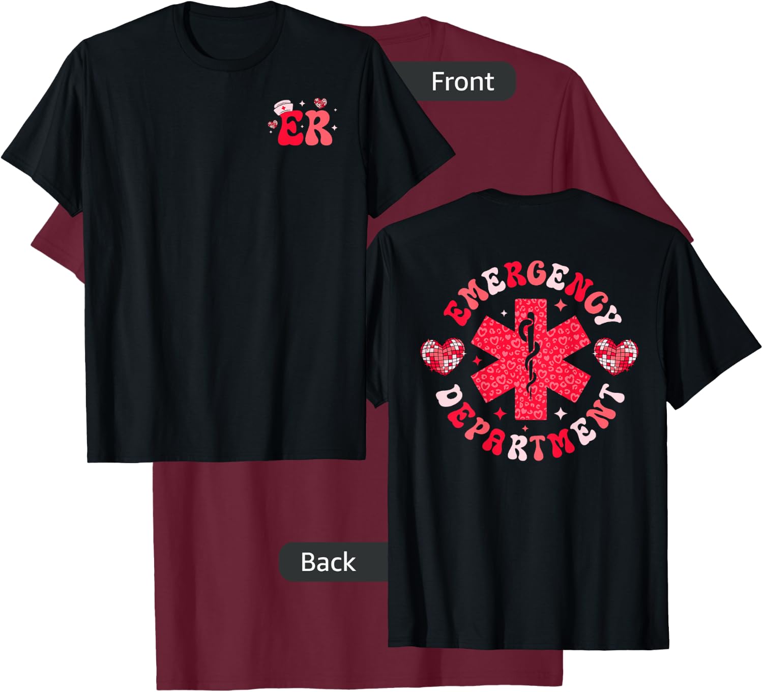 Emergency Department Valentines Day ER Nurse ED Tech Nursing , Small T-Shirt - T-Shirt | Maroon