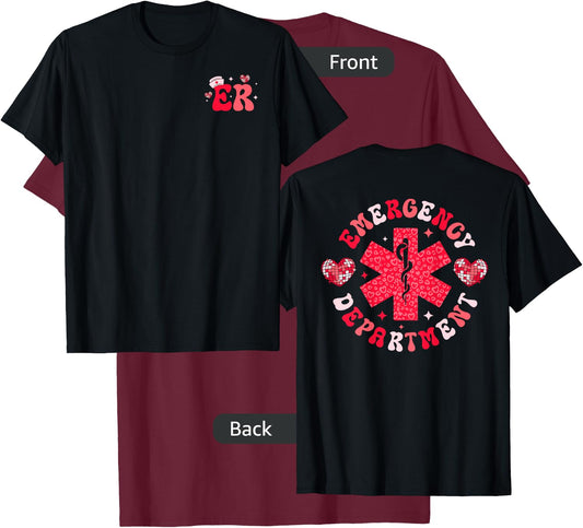Emergency Department Valentines Day ER Nurse ED Tech Nursing , Small T-Shirt - T-Shirt | Maroon