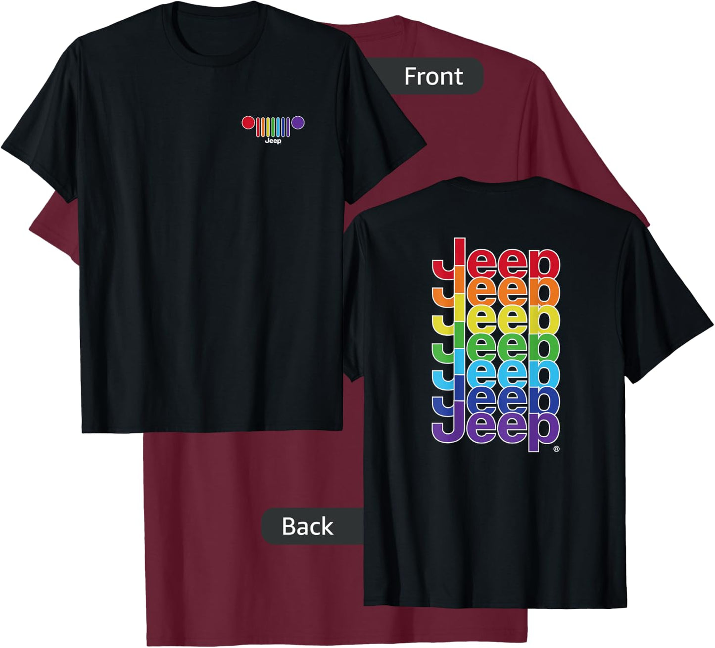 Jeep Grille Pride Flag - White Logo (Two-Sided) T-Shirt - T-Shirt | Maroon