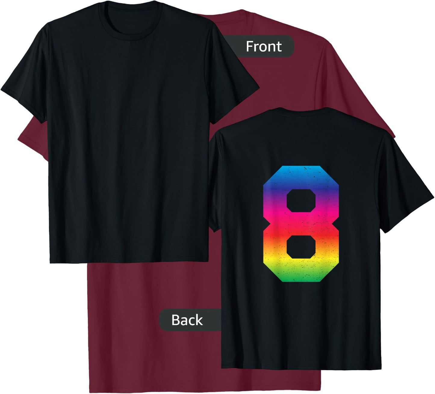 #8 Rainbow Sport Jersey Uniform Number, 8th Birthday T-Shirt - T-Shirt | Maroon