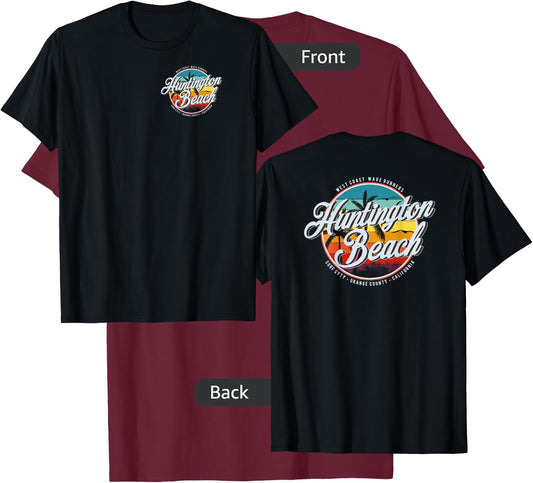 2 Sided Huntington Beach Orange. California Vintage Surf T-Shirt - T-Shirt | Maroon