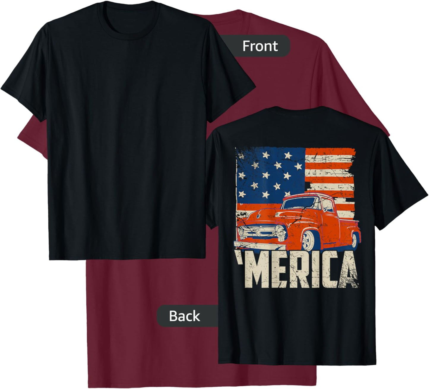 1953 Pickup truck and flag 'Merica shirt Classic truck T-Shirt - T-Shirt | Maroon
