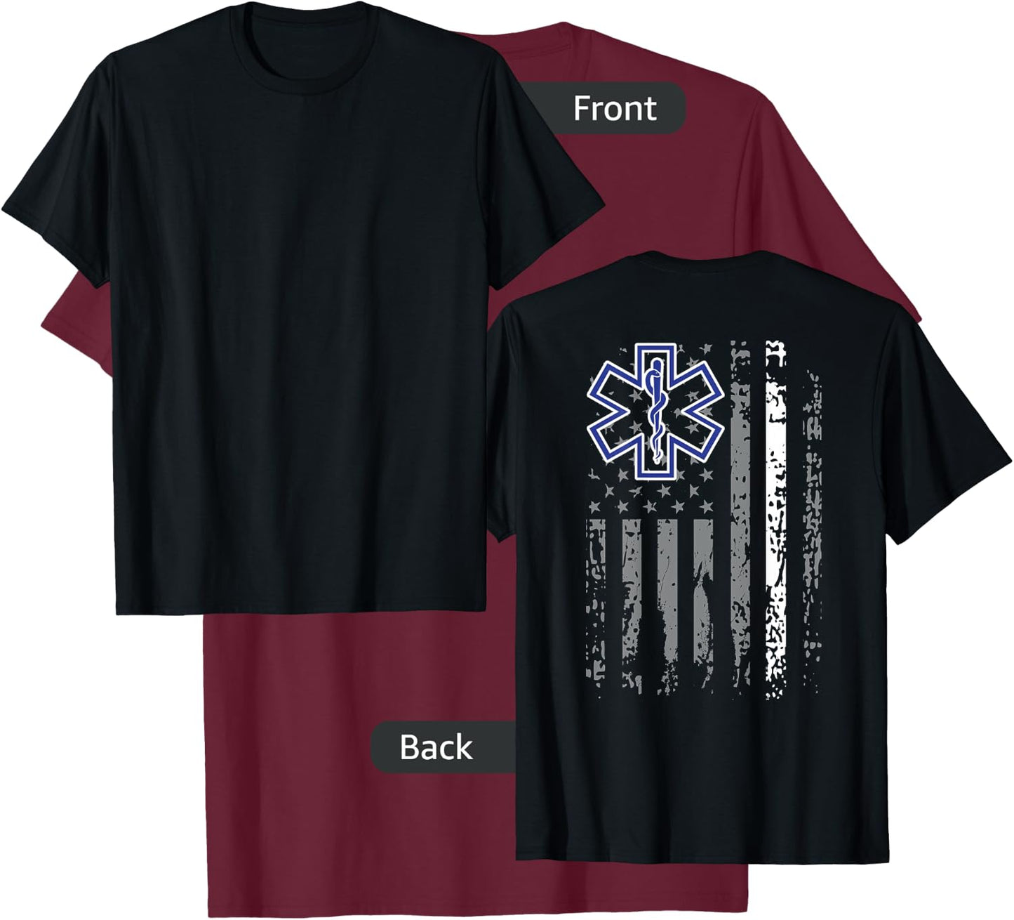 Thin White Line EMS EMT Paramedic American Flag Back Print T-Shirt - T-Shirt | Maroon