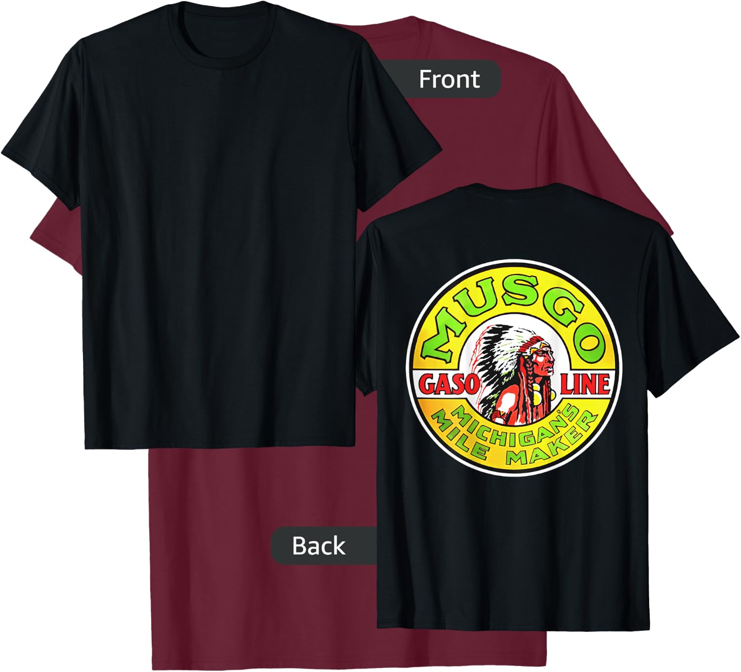 Back Only Print Retro Vintage Gas Station Musgo Gasoline T-Shirt - T-Shirt | Maroon