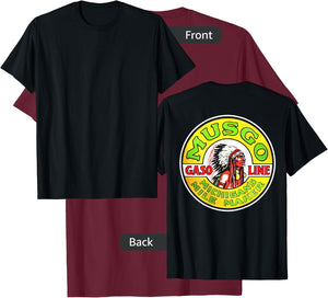 Back Only Print Retro Vintage Gas Station Musgo Gasoline T-Shirt - T-Shirt | Maroon