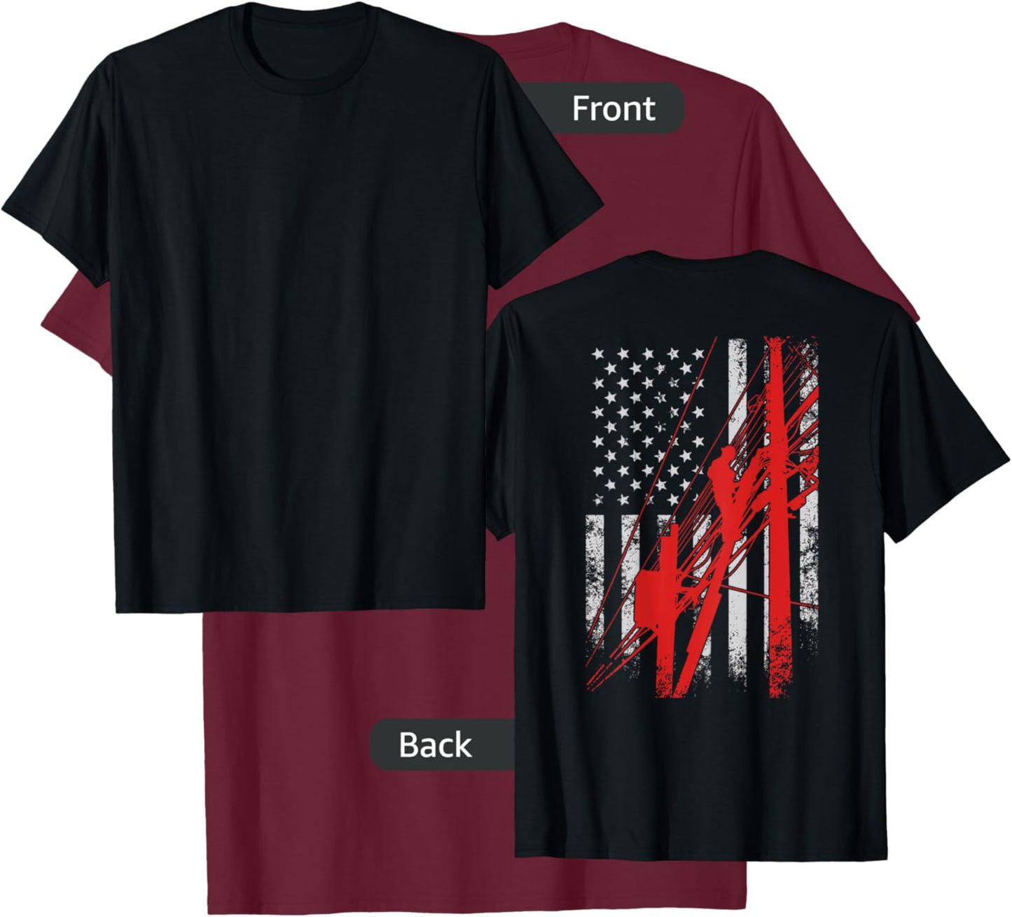Lineman Shirt - USA Flag design (printed on back) T-Shirt - T-Shirt | Maroon