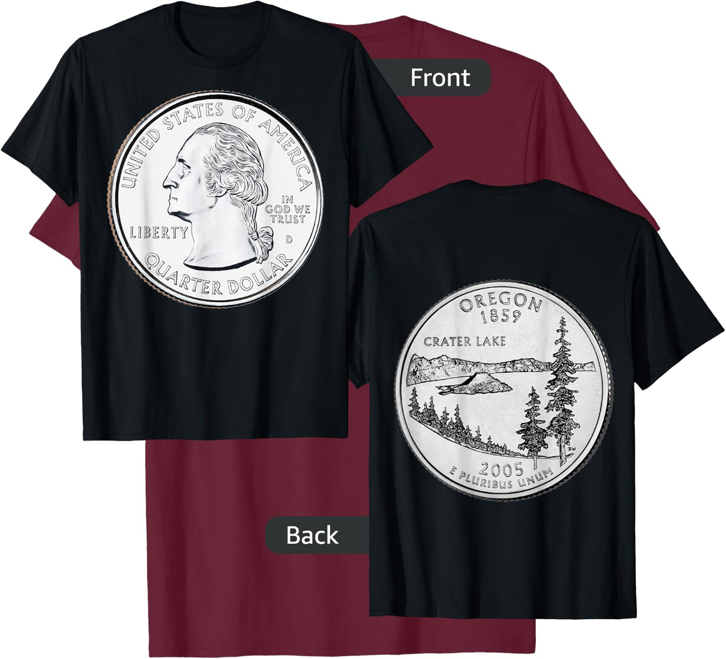 Oregon USA Quarter Dollar America United States T-Shirt - T-Shirt | Maroon