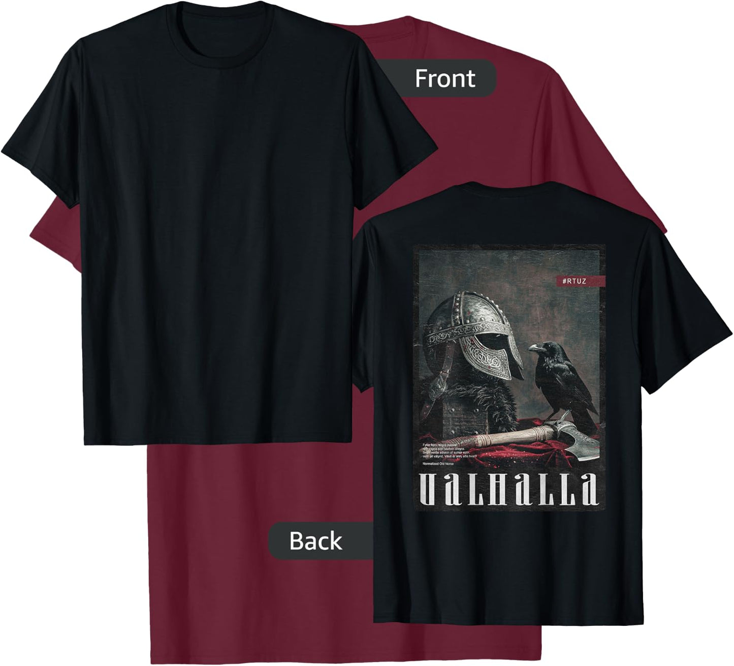 Valhalla Odin Thor Runes Helmet Warrior Backprint Viking T-Shirt - T-Shirt | Maroon