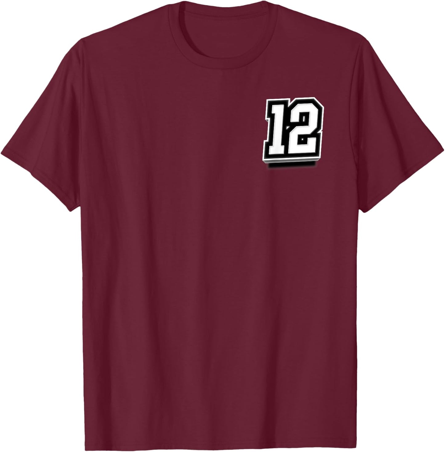 Number 12 Sports Team Fan Minimalist T-Shirt - T-Shirt | Maroon