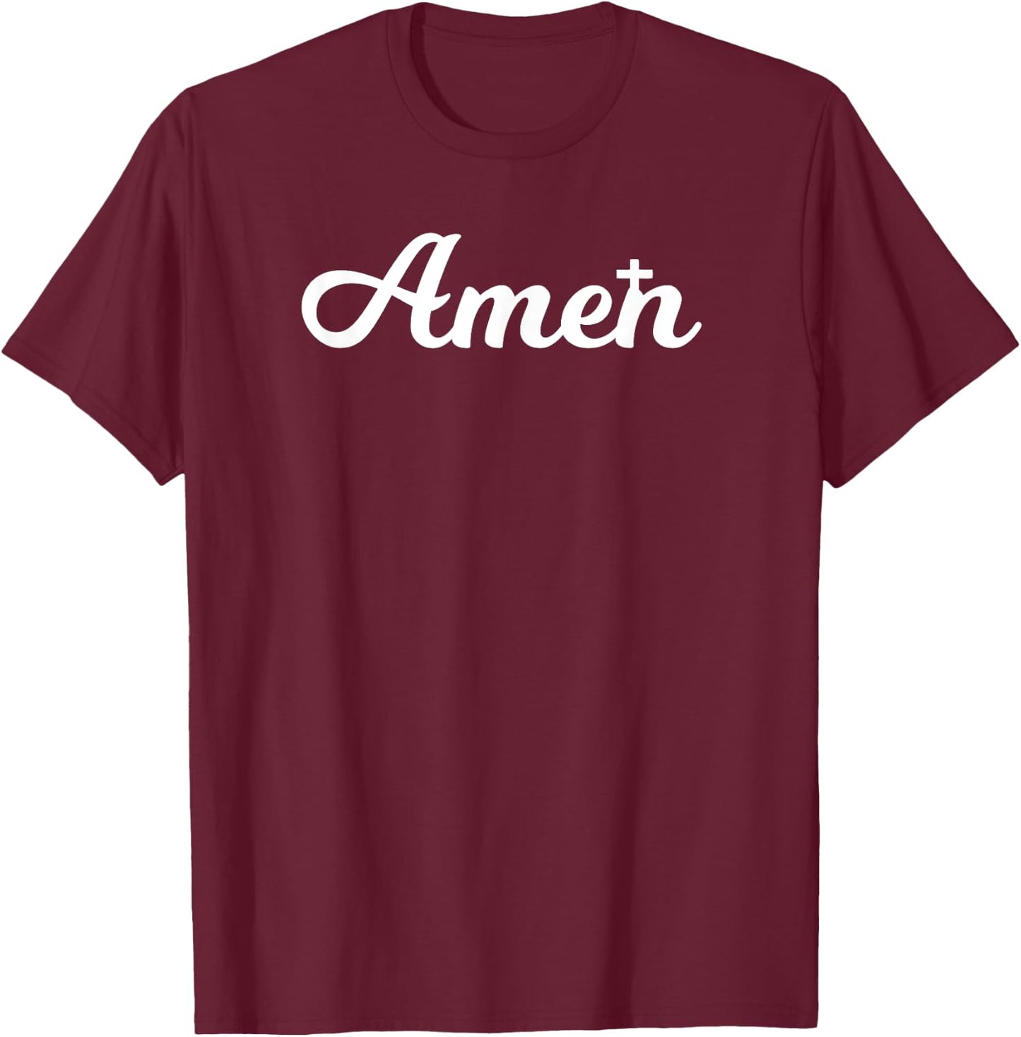 Christian Faith Gifts 2.1 Amen Cross Christian Gift - Black, Short Sleeve, , Classic Fit, Polyester 100% T-Shirt - T-Shirt | Maroon