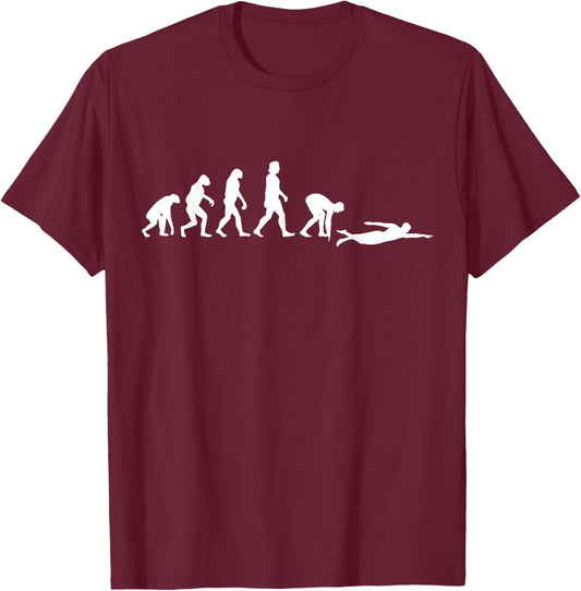 Swimming Evolution Swim Funny Swimmer T-Shirt - T-Shirt | Maroon