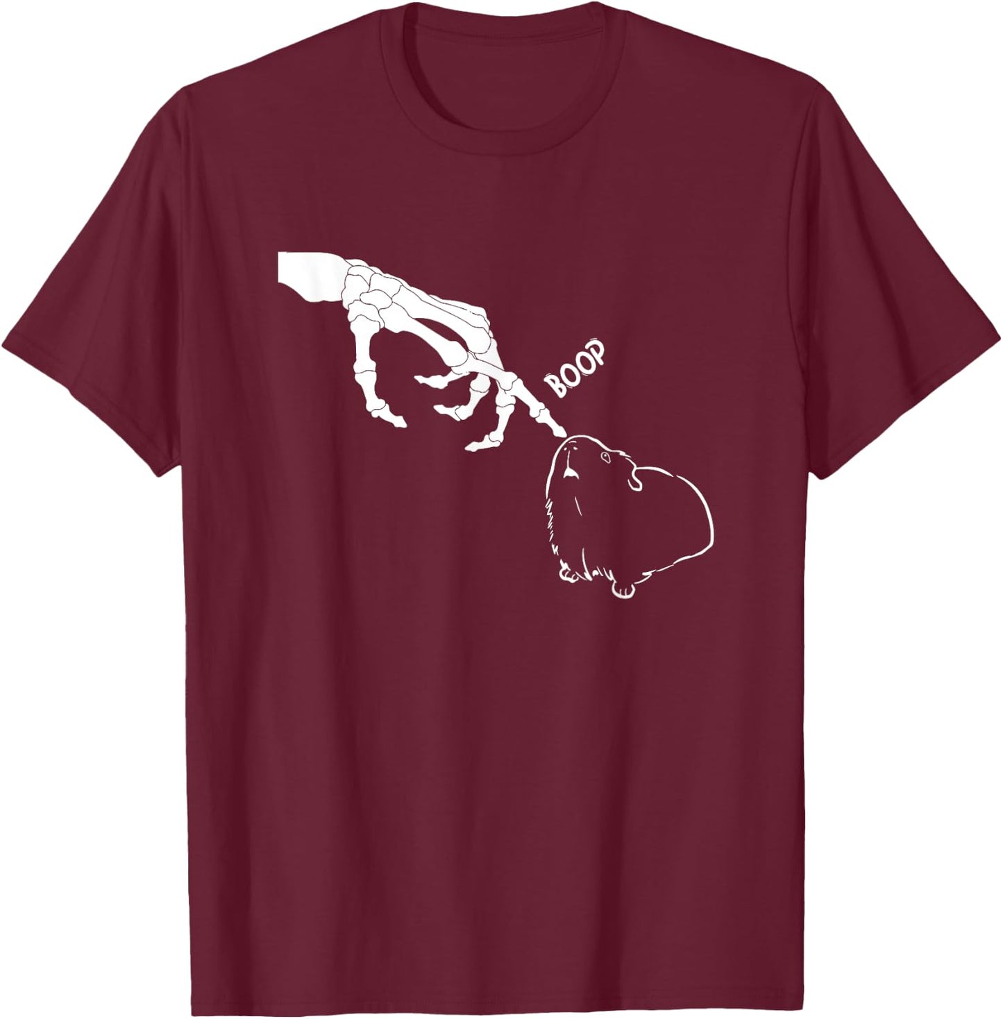 Guinea Pig Scary Skeleton Hand Boop Funny Spooky Halloween T-Shirt - T-Shirt | Maroon
