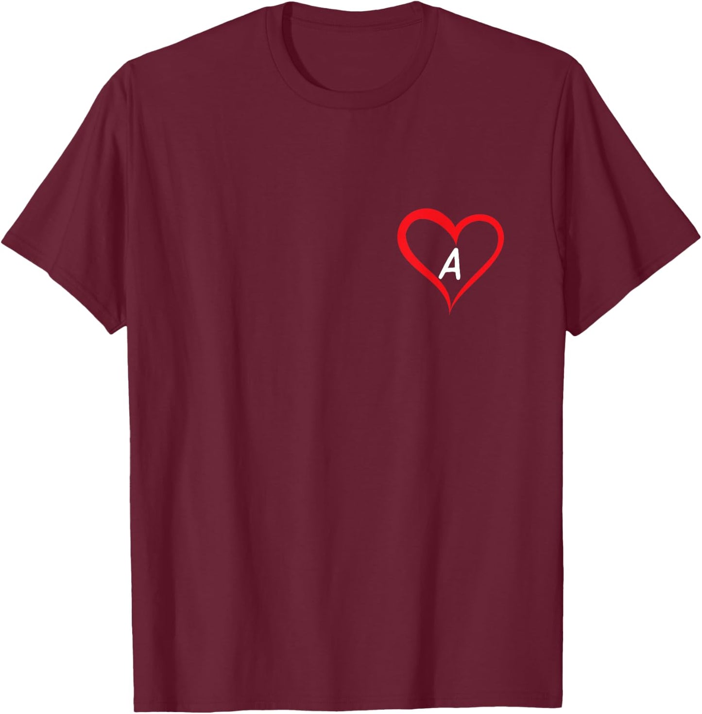 Heart with Letter A , Black, S T-Shirt - T-Shirt | Maroon