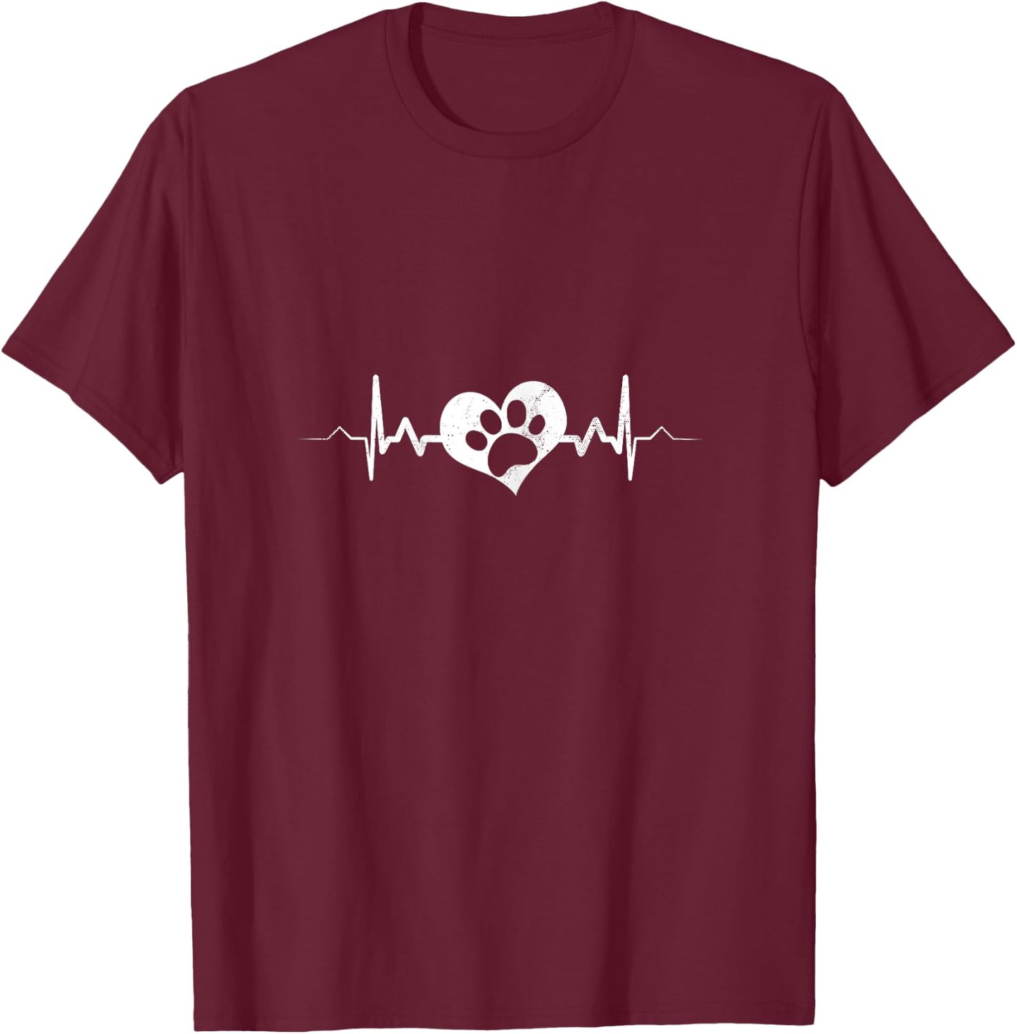 Dog Paw Heartbeat Shirt - Heart Love Mom Adopt Rescue Gift T-Shirt - T-Shirt | Maroon