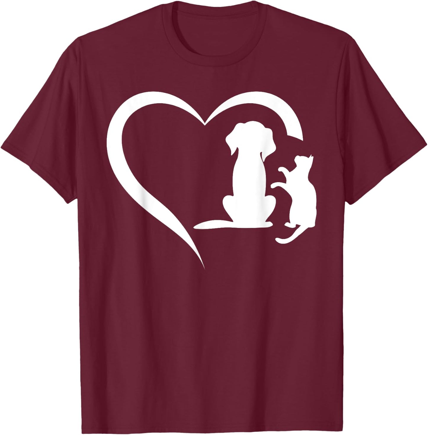 Dog Puppy and Baby Cat Heart Animal Dog & Cat Heart T-Shirt - T-Shirt | Maroon