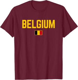 BELGIUM Flag | Men Women Kids BELGIUM , Red, S T-Shirt - T-Shirt | Maroon