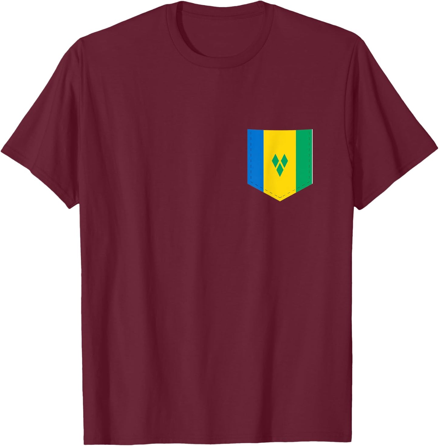 Saint Vincent Flag with Printed Vincentians Flag Pocket T-Shirt - T-Shirt | Maroon