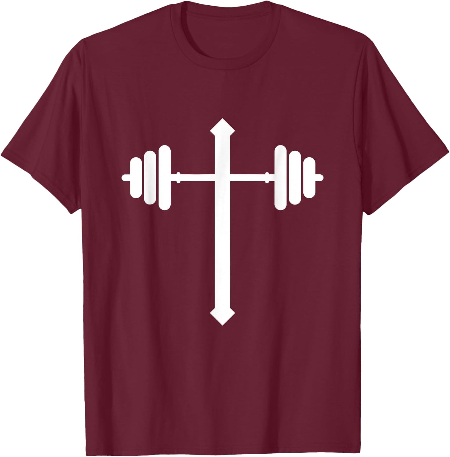 Barbell Dumbbell Cross Christian Jesus Gym Workout Lifting T-Shirt - T-Shirt | Maroon