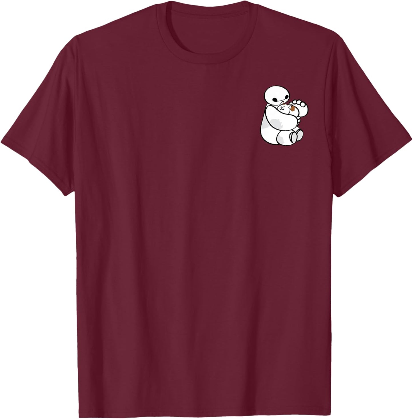 Disney Big Hero 6 Baymax and Mochi Left Chest , Black, S T-Shirt - T-Shirt | Maroon