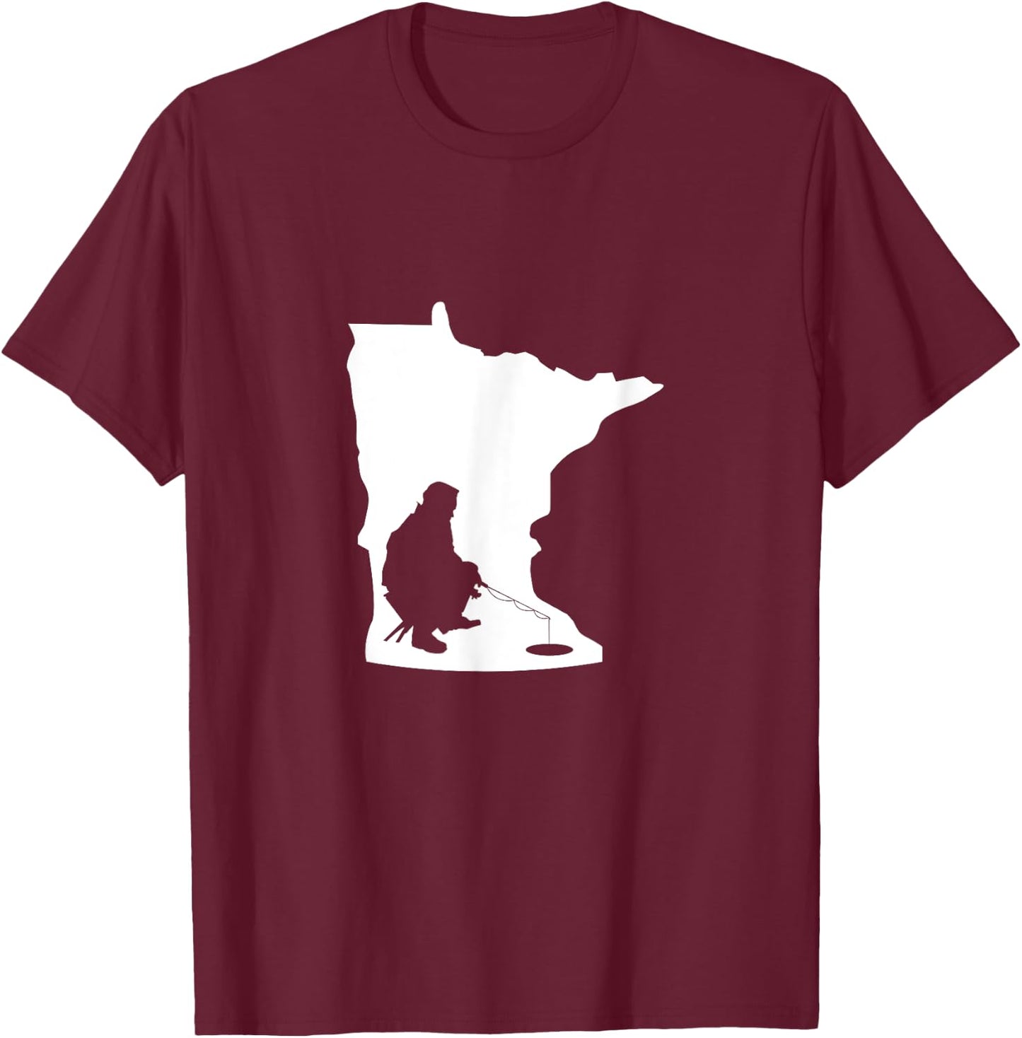 Minnesota MN State Map Ice Fishing T-Shirt - T-Shirt | Maroon