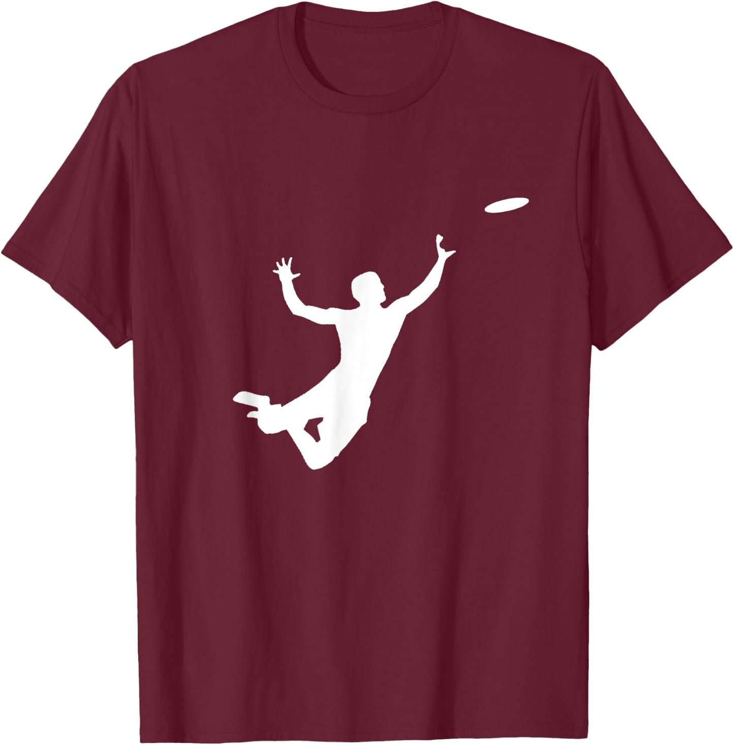 Ultimate Frisbee Silhouette | Frisbee Jumping Catch T-Shirt - T-Shirt | Maroon