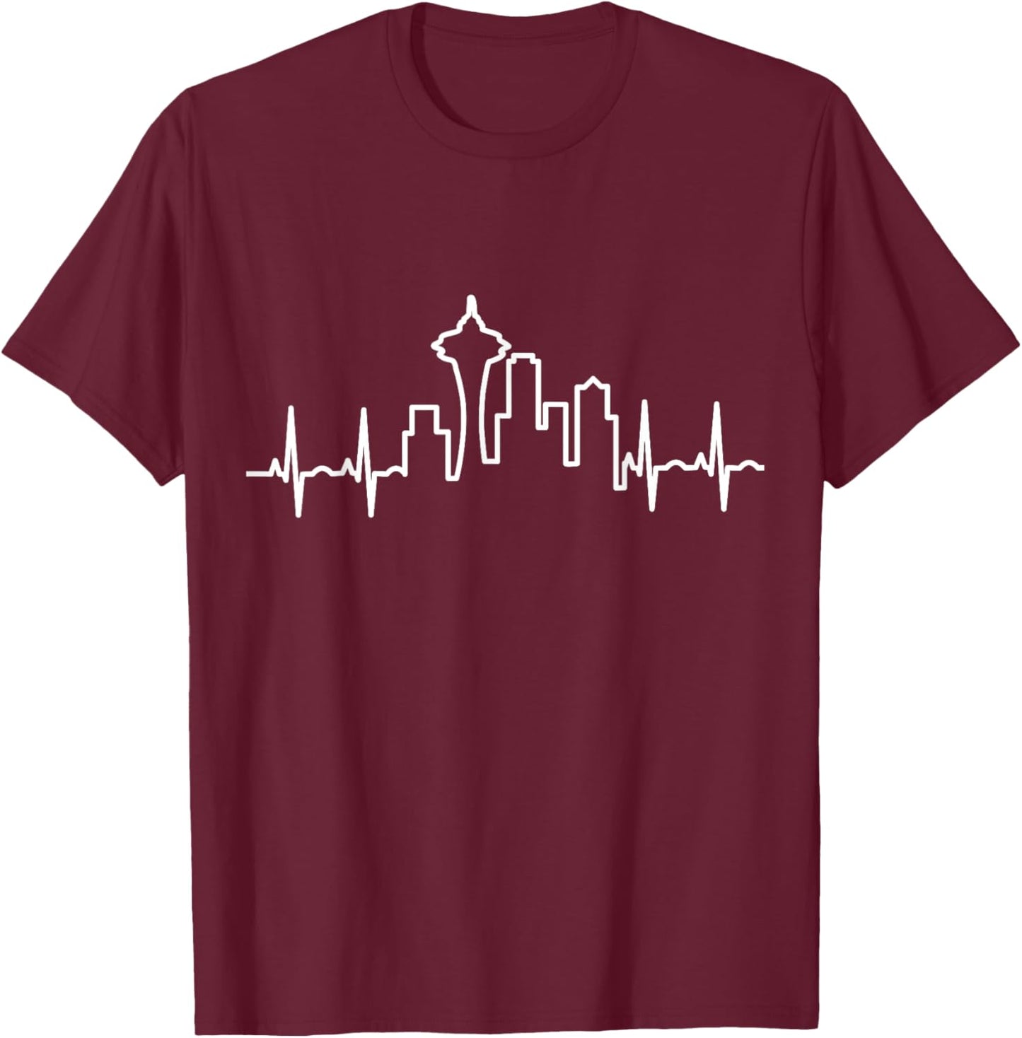 Skyline Heartbeat Seattle - Emerald Jet City T-Shirt - T-Shirt | Maroon