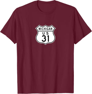 West Michigan Highway T-Shirt - T-Shirt | Maroon