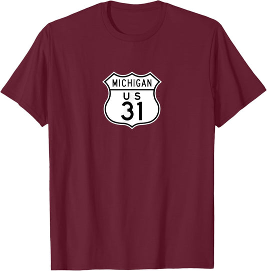 West Michigan Highway T-Shirt - T-Shirt | Maroon