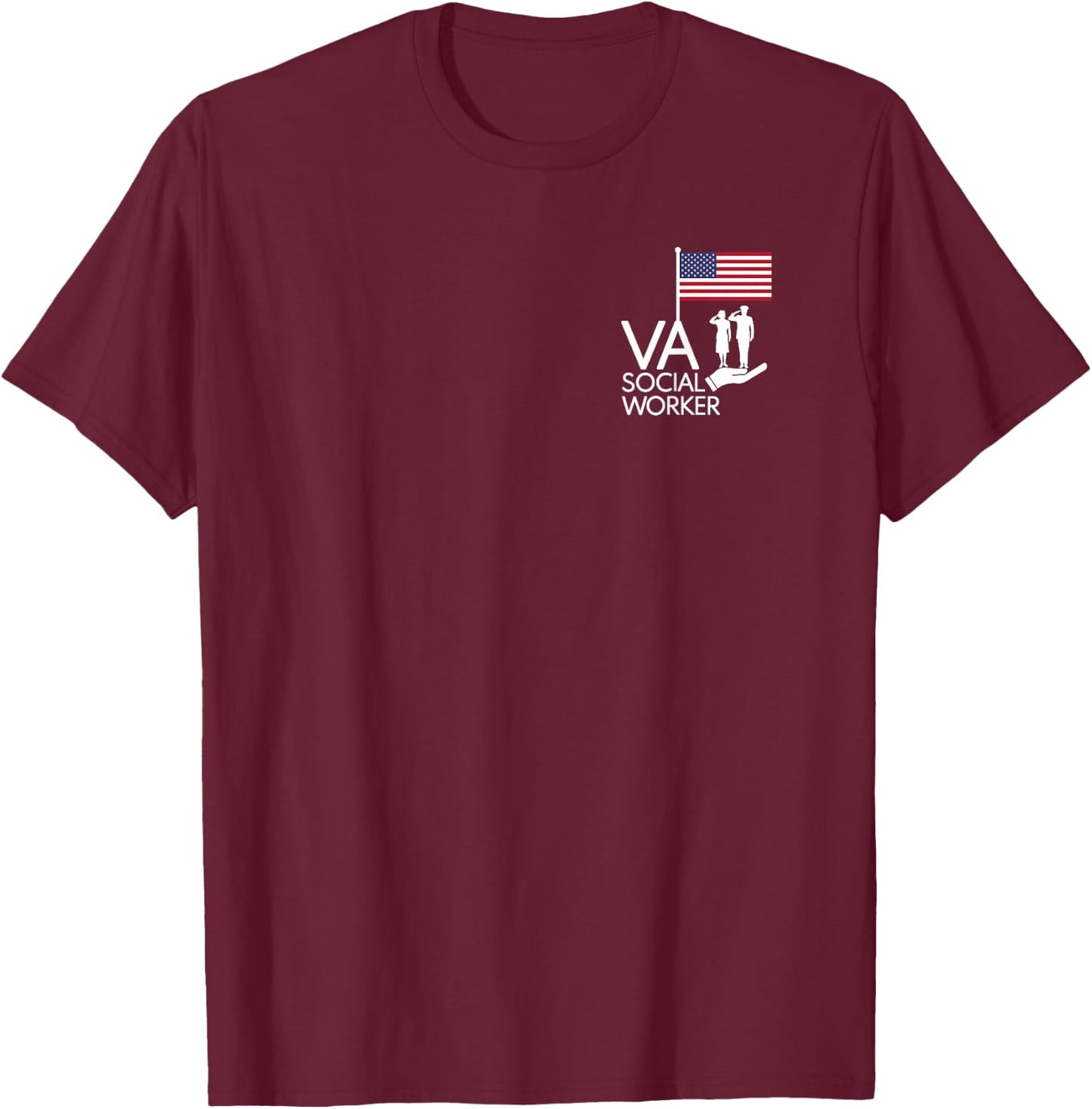 Veterans saluting the Flag supported by VA Social Workers T-Shirt - T-Shirt | Maroon