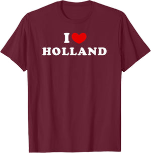 I Love Holland, J'Aime Holland T-Shirt - T-Shirt | Maroon
