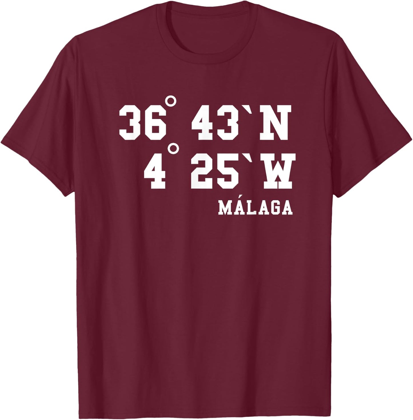 Málaga Koordinaten Design Urlaub Spanien Andalusien Malaga T-Shirt - T-Shirt | Maroon