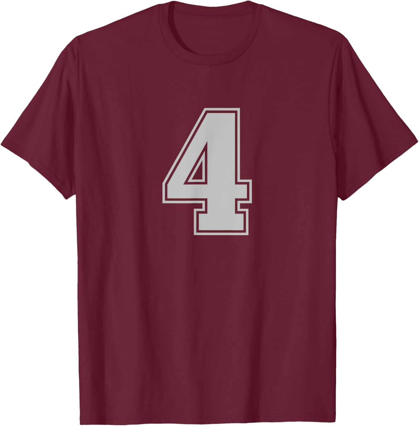 Number #4 Silver Sports Fan Jersey Number T-Shirt - T-Shirt | Maroon