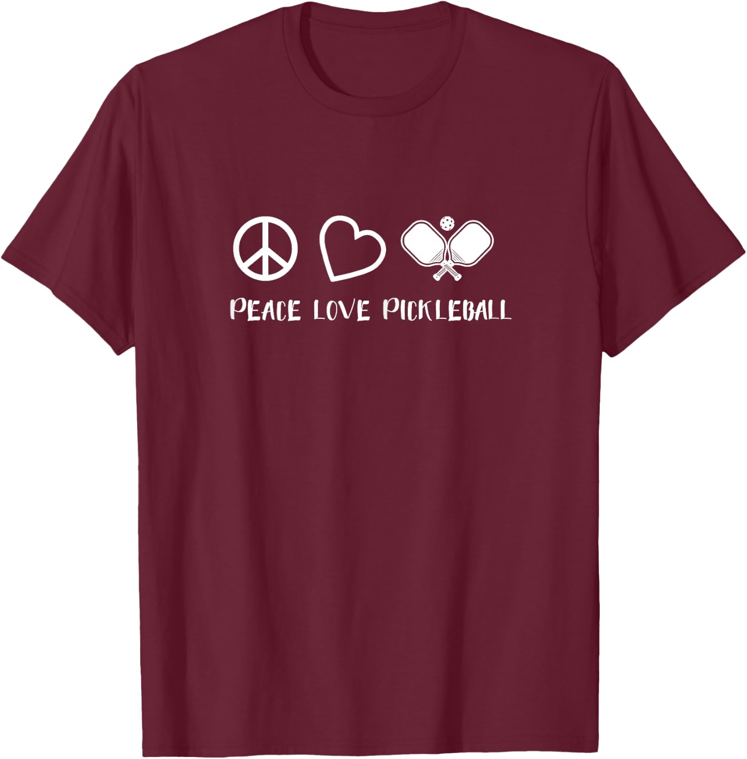 Peace Love Pickleball Funny Pickleball Player Gift T-Shirt - T-Shirt | Maroon