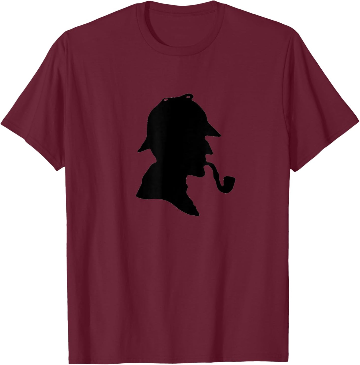 Famous Sherlock Holmes detective silhouette hat pipe book T-Shirt - T-Shirt | Maroon