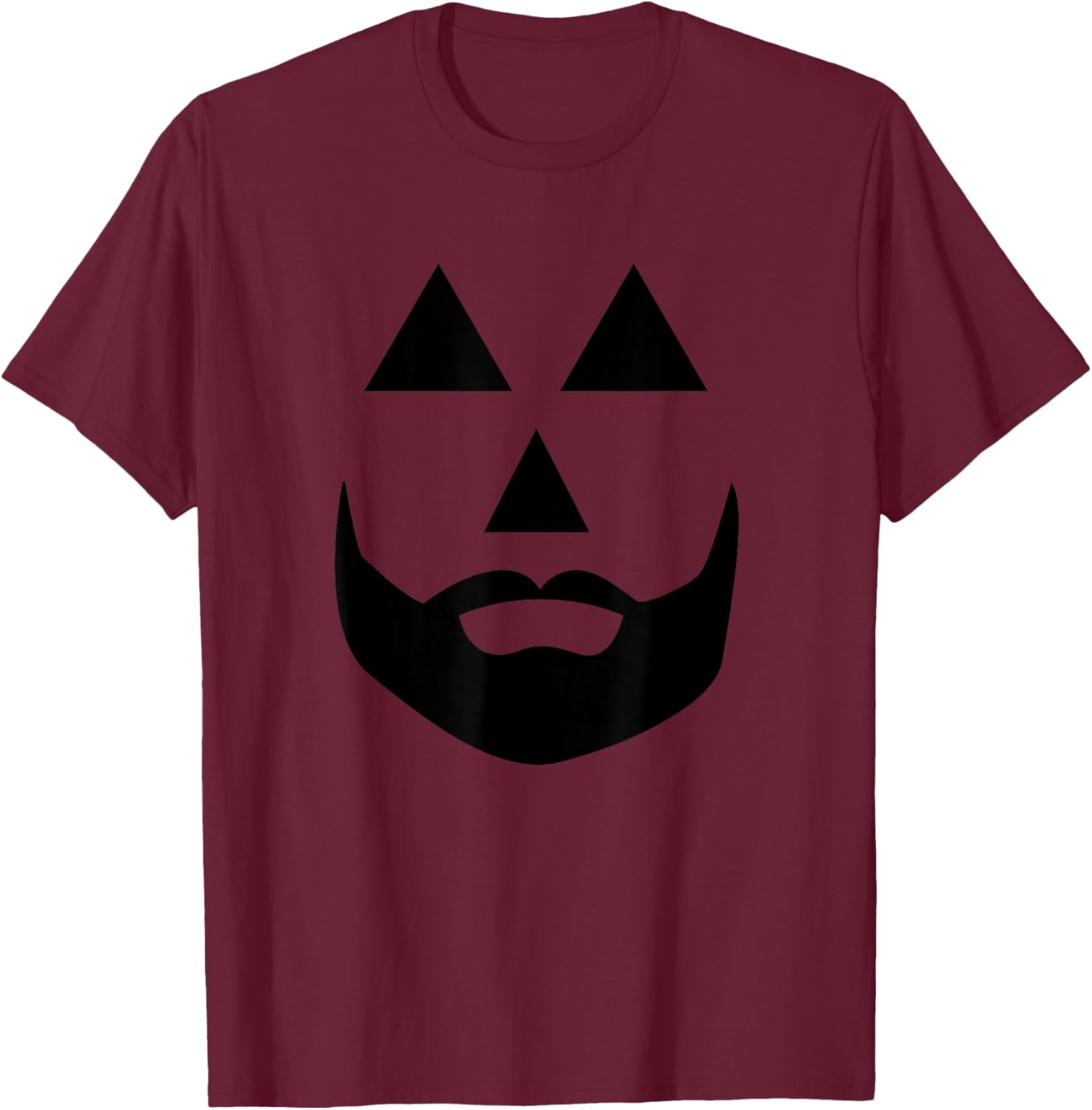 Halloween Pumpkin Jack-O-Lantern Beard Face T-Shirt - T-Shirt | Maroon