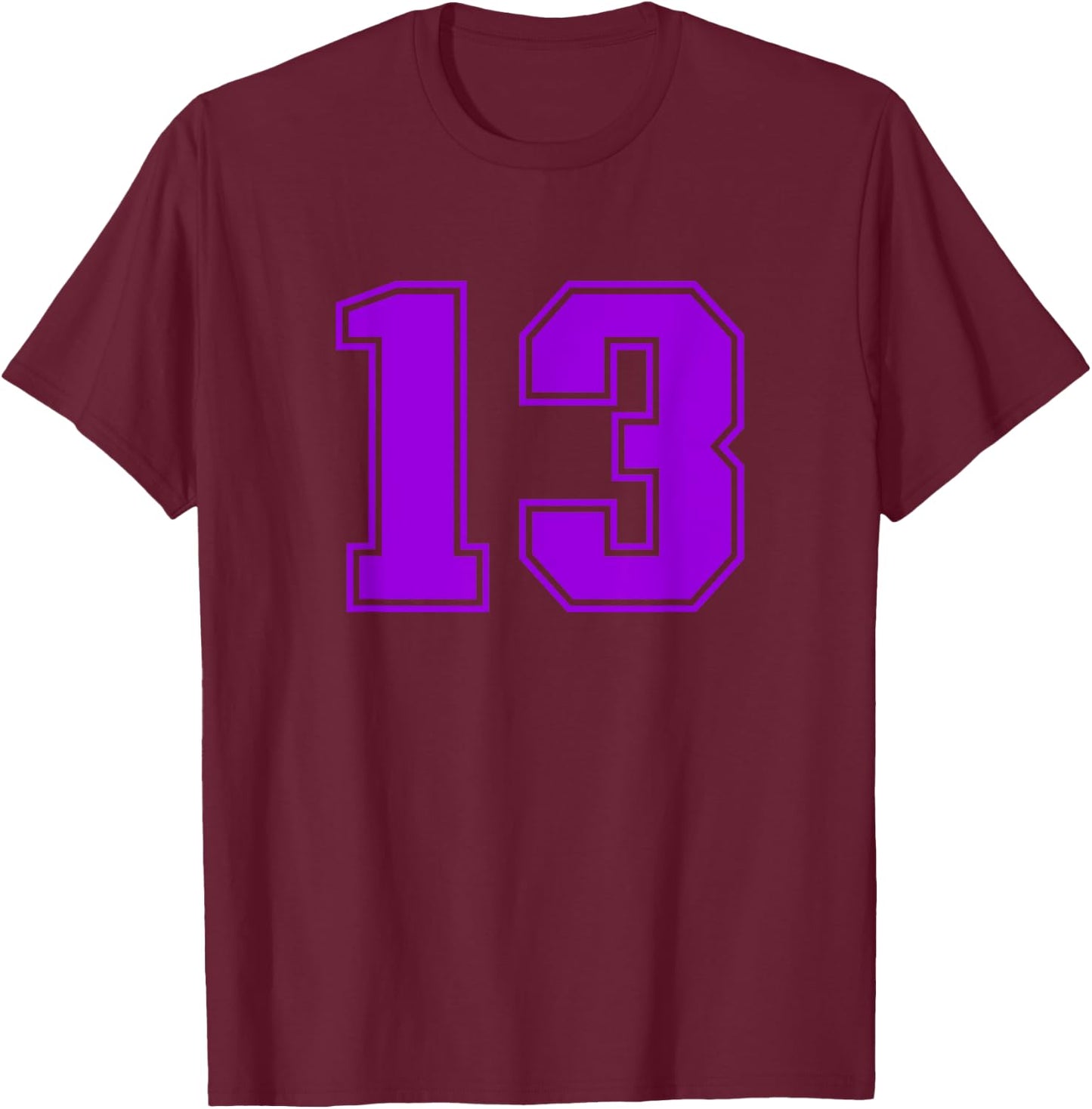 Number #13 Purple Sports Fan Jersey Number T-Shirt - T-Shirt | Maroon