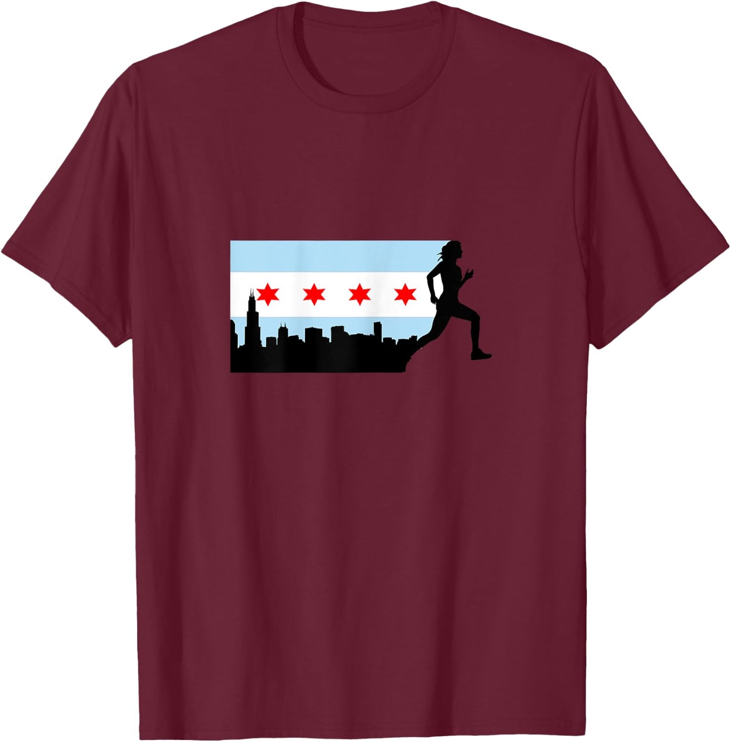 Chicago Flag Silhouette Marathon Runner Running 26.2 T-Shirt - T-Shirt | Maroon