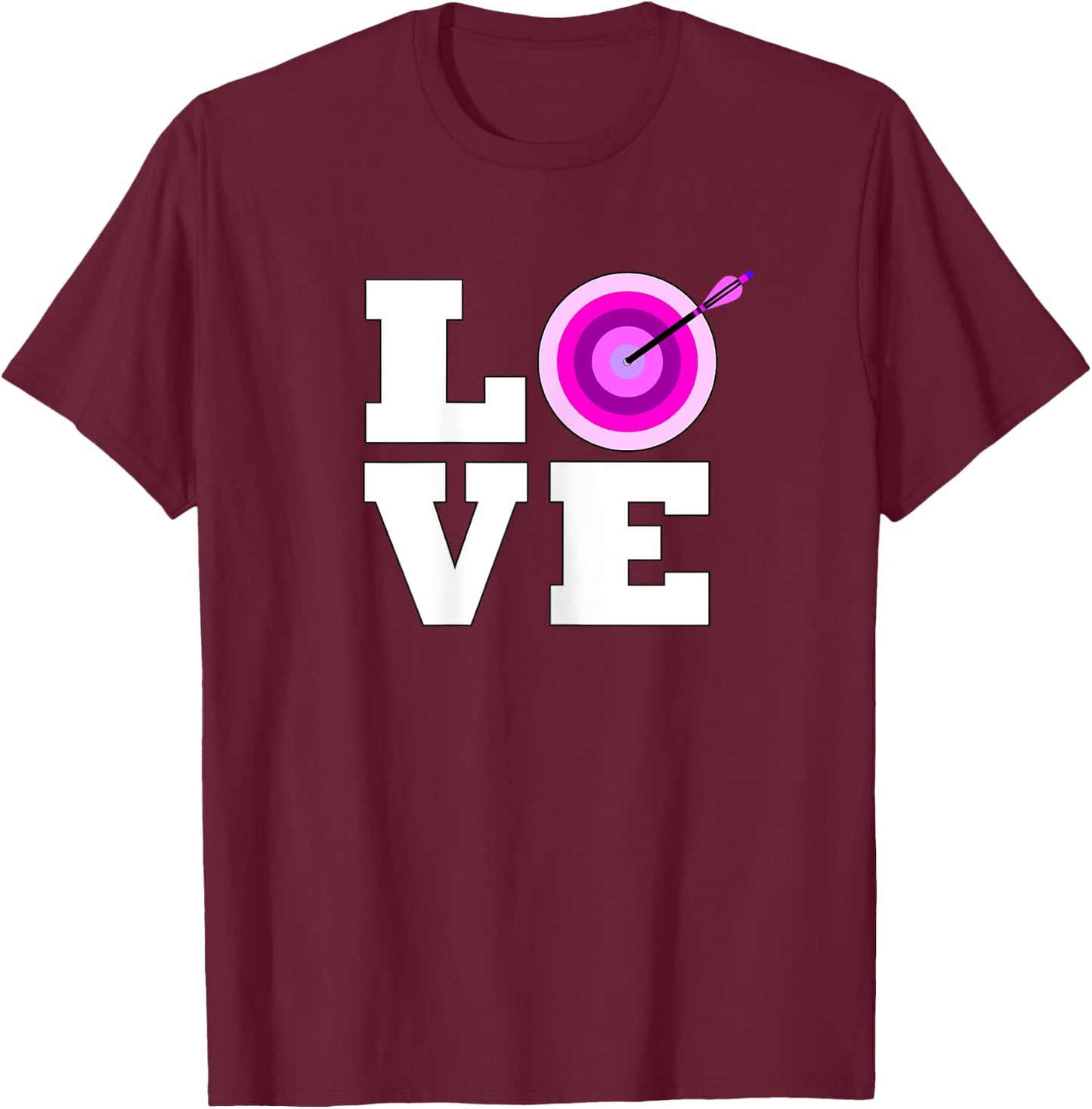 Girls Pink Archery LOVE Bow and Arrow Target Bullseye T-Shirt - T-Shirt | Maroon