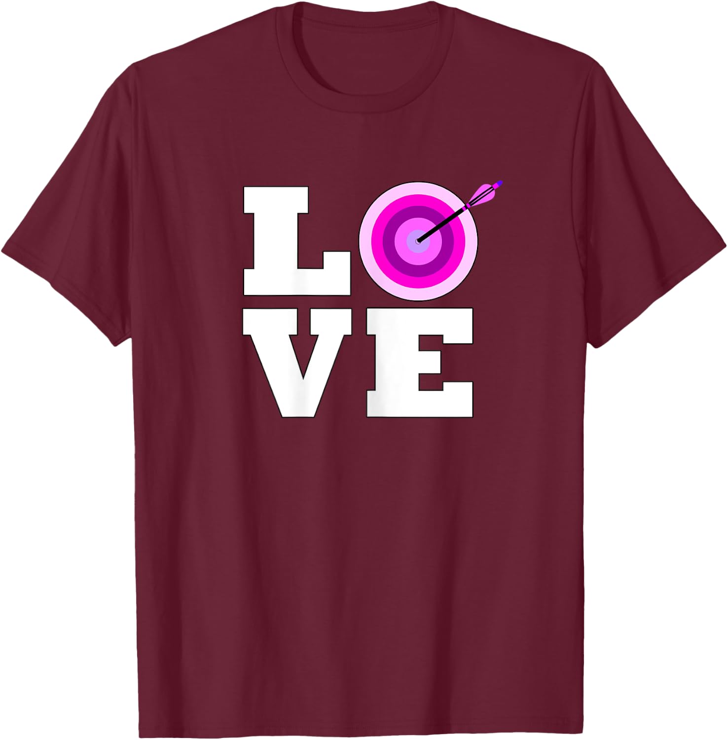 Girls Pink Archery LOVE Bow and Arrow Target Bullseye T-Shirt - T-Shirt | Maroon