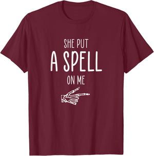 She Put A Spell On Me Finger Pointing Funny Guys Halloween T-Shirt - T-Shirt | Maroon